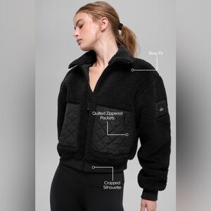 NWOT Alo Yoga Sherpa Edge Bomber Jacket Black, Size Small (4–6)